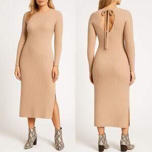 WAYF x BFF Hollie Ribbed Cutout Sweater Dress Beige Medium NWT